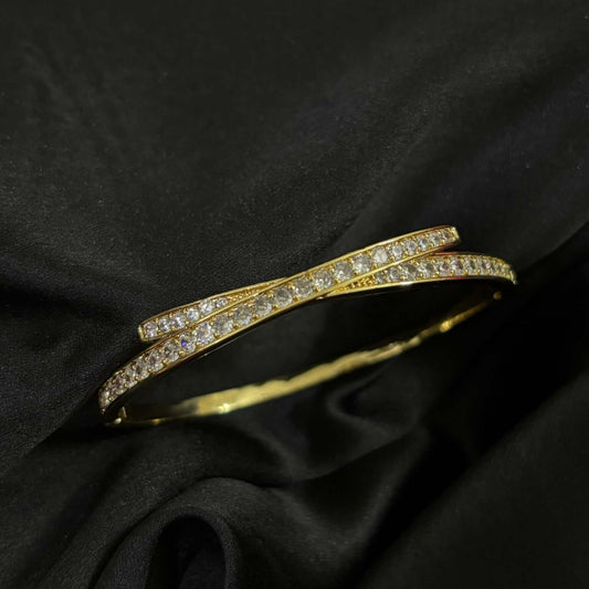 Duo Line Gold Diamond Studded Bracelet