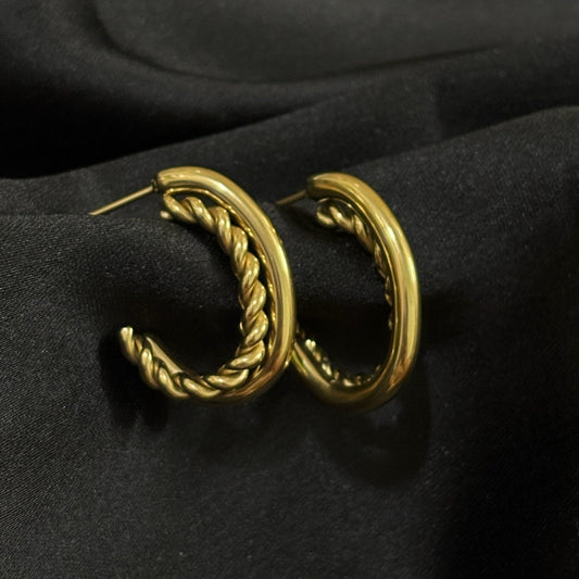 Rope Detail Anti-Tarnish Gold Hoop Earrings