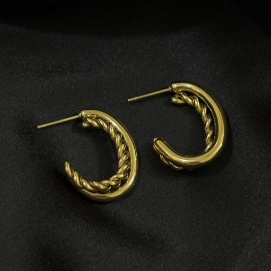 Rope Detail Anti-Tarnish Gold Hoop Earrings